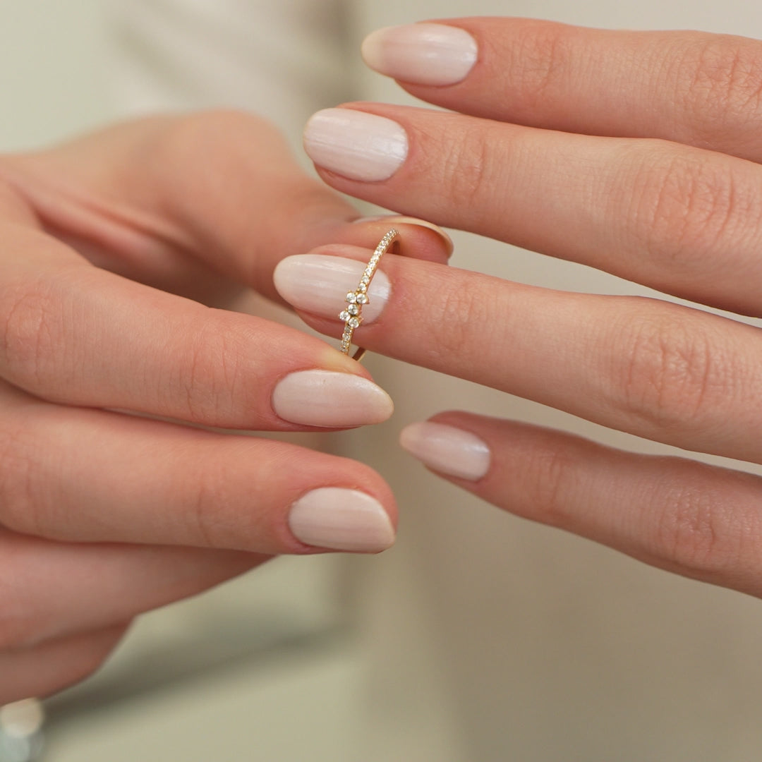 14K Gold Lab Diamond Cluster Ring, Pave Band Stacking Ring, Dainty Sparkle Ring, Delicate Statement Ring, Gift for Her