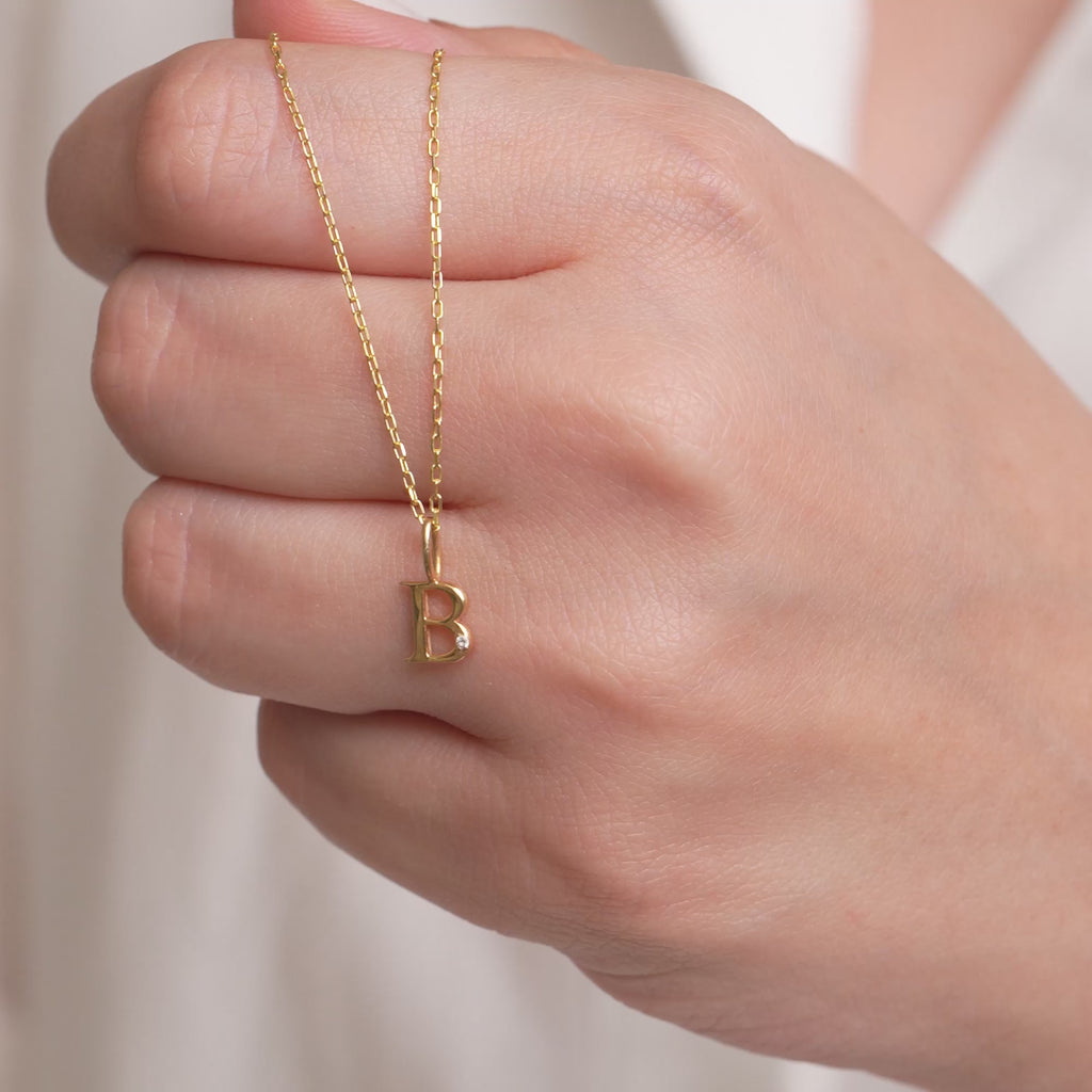 14K Gold Letter Charm with Single Lab Diamond Accent, Solid Initial Pendant, Personalized Alphabet Charm A-Z, Dainty Letter Jewelry