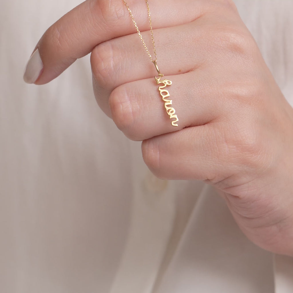 14K Solid Gold Script Name Charm, Vertical Name Pendant, Personalized Custom Name Charm, Classic Cursive Jewelry, Gift for Her