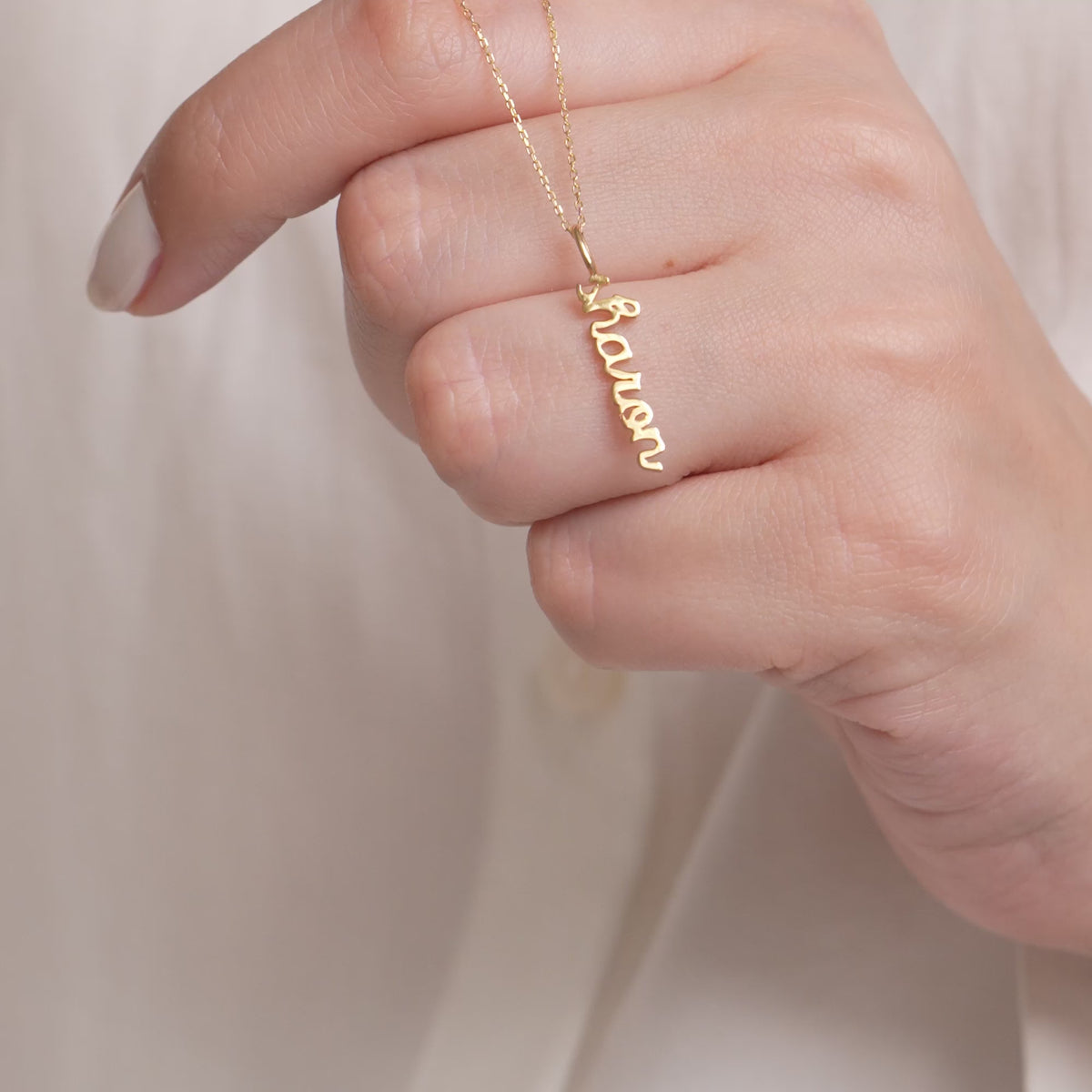 14K Solid Gold Script Name Charm, Vertical Name Pendant, Personalized Custom Name Charm, Classic Cursive Jewelry, Gift for Her