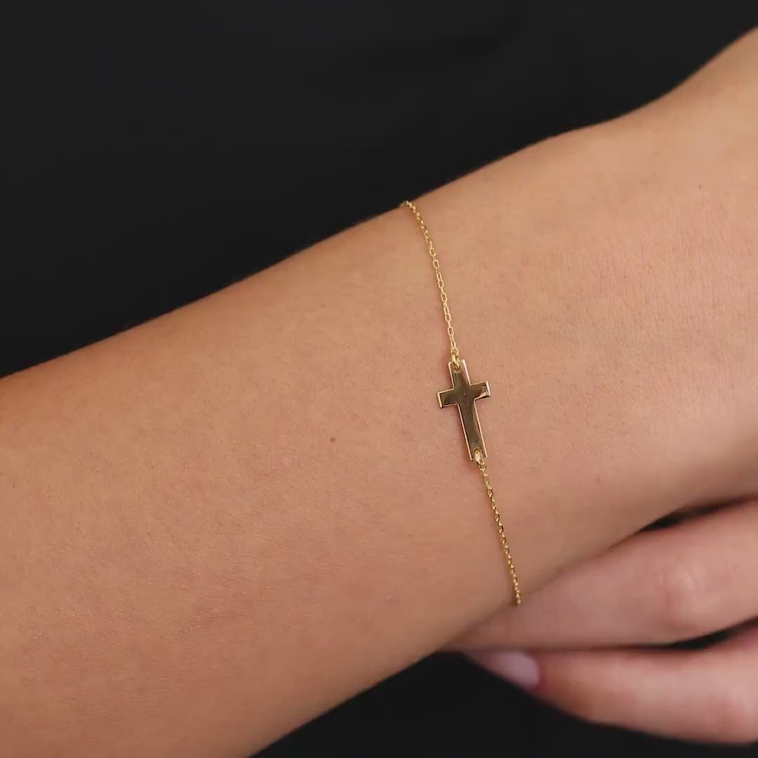 18K Vermeil Gold Cross Bracelet | Dainty Christian Jewelry