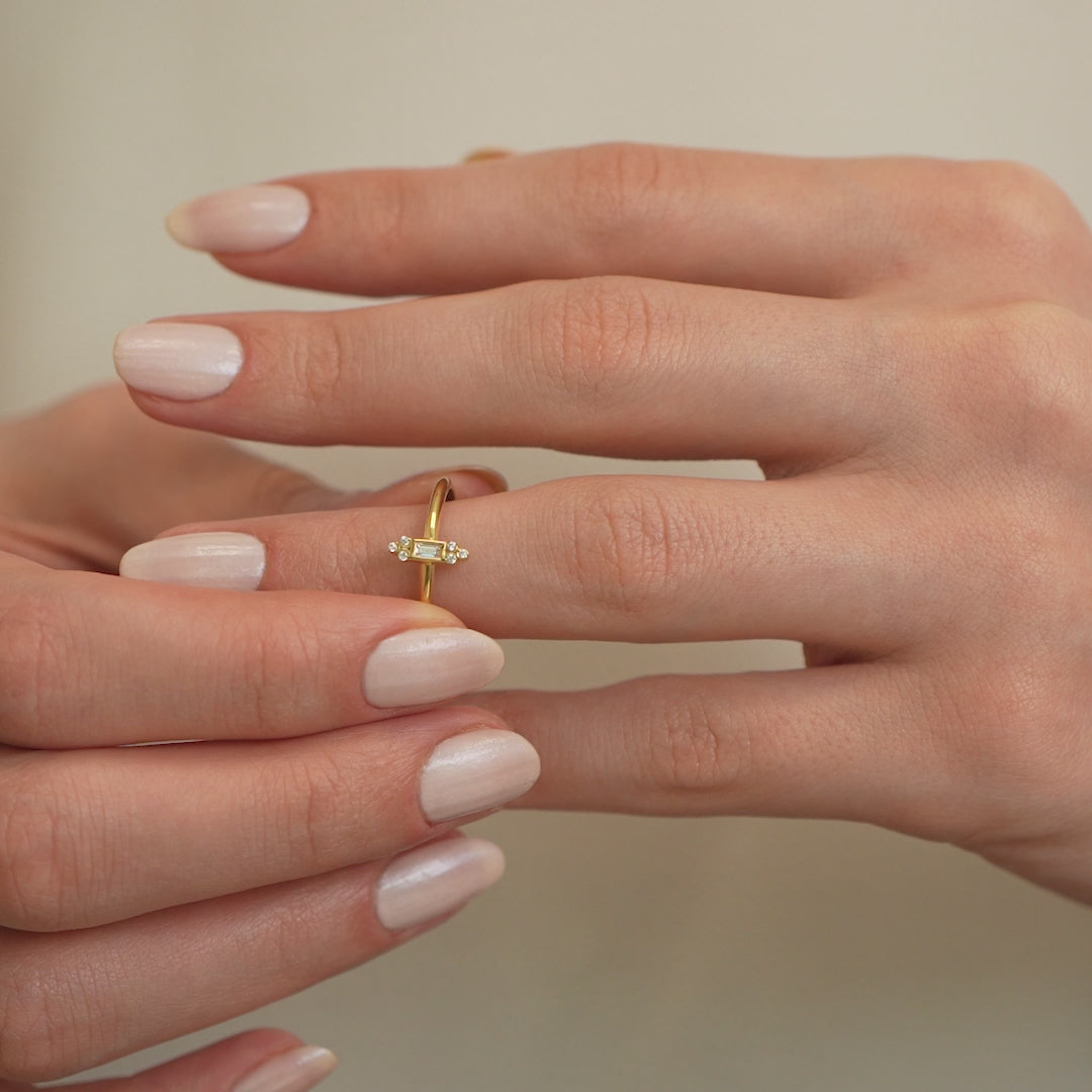14K Gold Baguette Lab Diamond Ring, Art Deco Bar Stacking Ring, Vertical Diamond Ring, Vintage Style Ring, Gift for Her