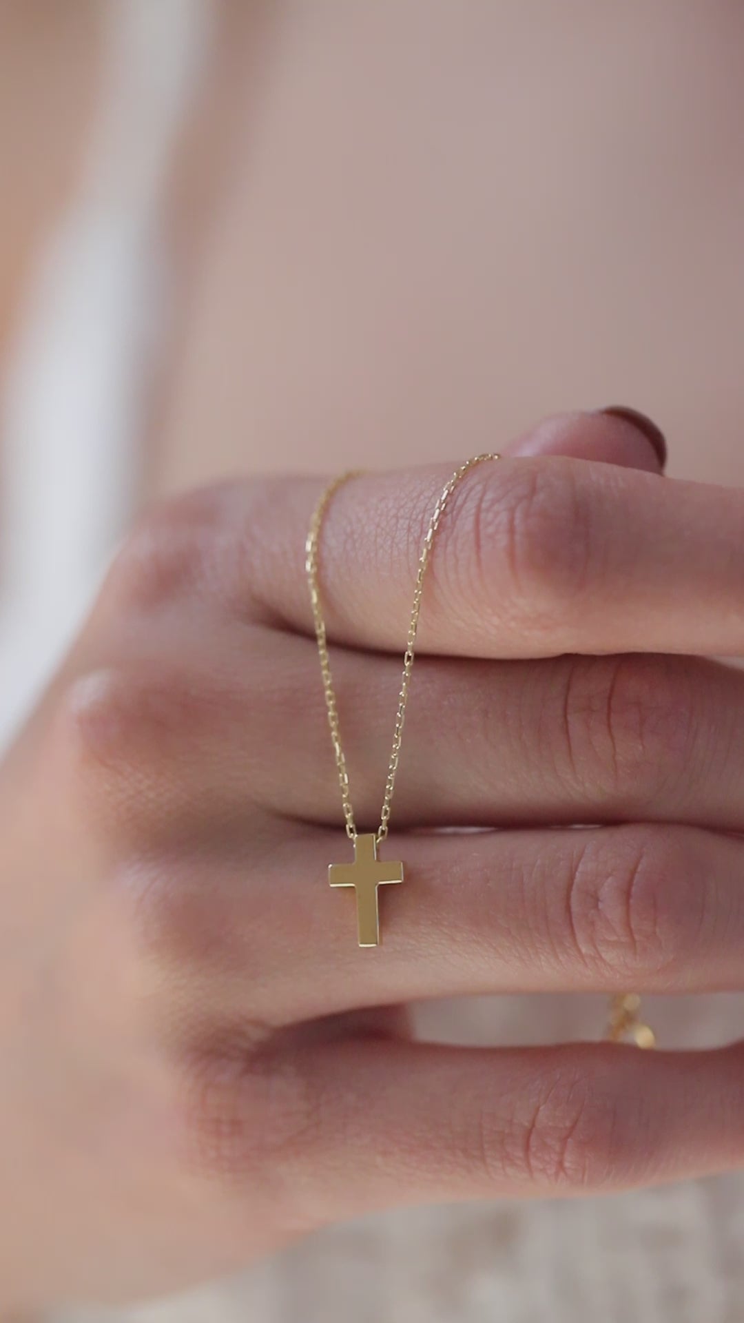 14K Gold Cross Necklace, Classic Solid Cross Pendant, Minimalist Faith Charm, Gift for Her
