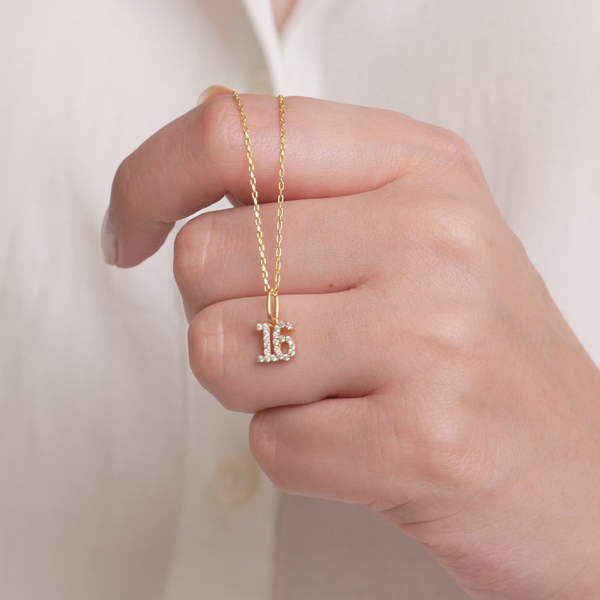 14K Gold Two Digit Number Charm, Pave Lab Diamond Age Pendant, Custom Milestone Number Charm, Sparkling Birthday Jewelry