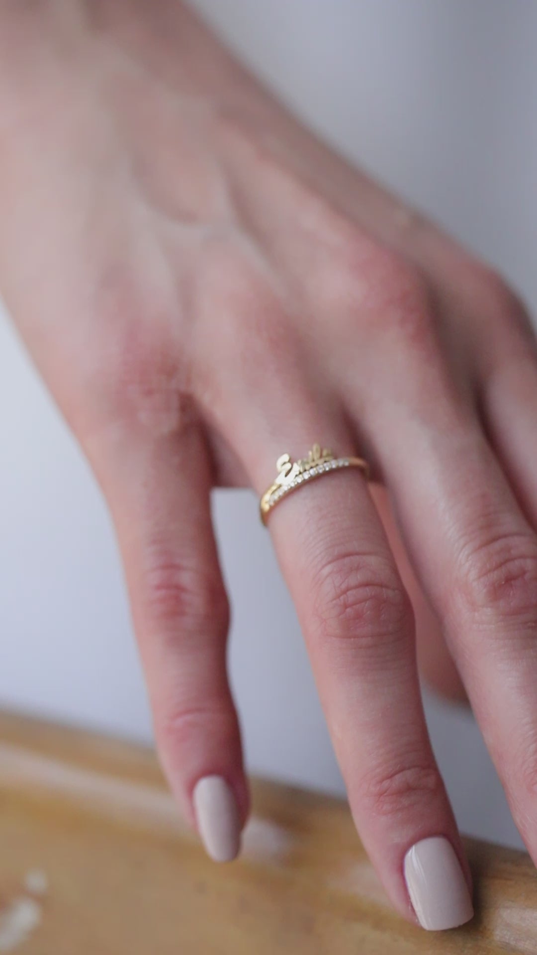 14K Gold Name Ring with Lab Diamonds, Personalized Script Name Ring, Custom Diamond Bar Ring, Gift for Her