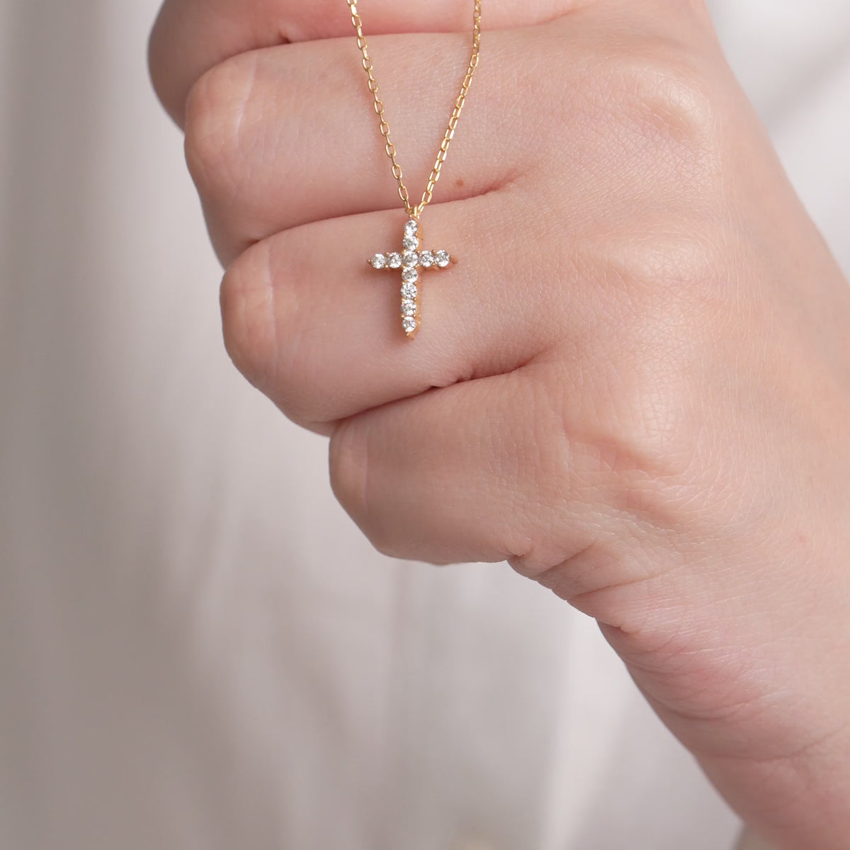 14K Gold Lab Diamond Cross Necklace, Pave Cross Pendant, Confirmation Baptism Gift, Christian Jewelry for Her