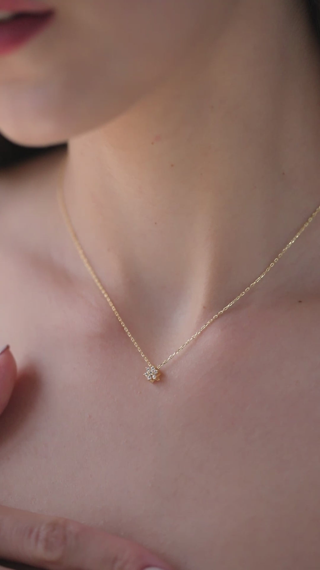14K Gold Lab Diamond Flower Necklace, Cluster Flower Pendant, Delicate Floral Charm, Gift for Her