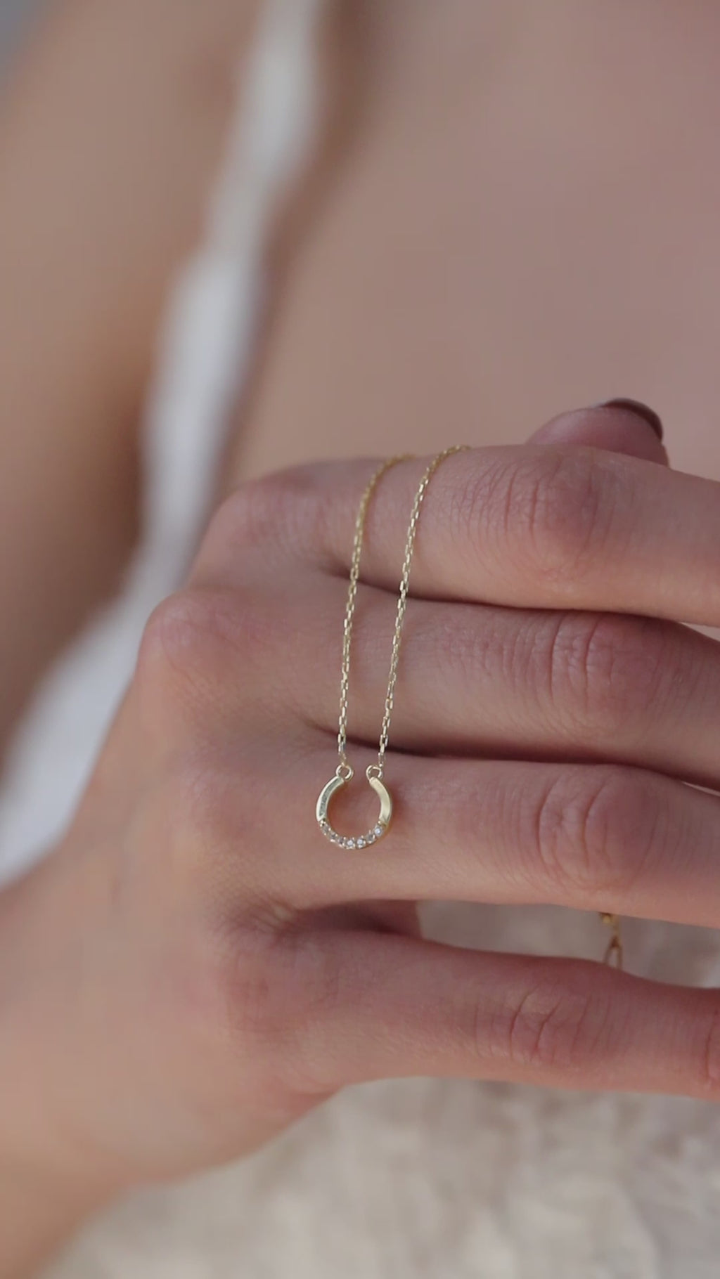 14K Gold Horseshoe Necklace, Lab Diamond Lucky Horseshoe Pendant, Good Luck Charm, Gift for Her