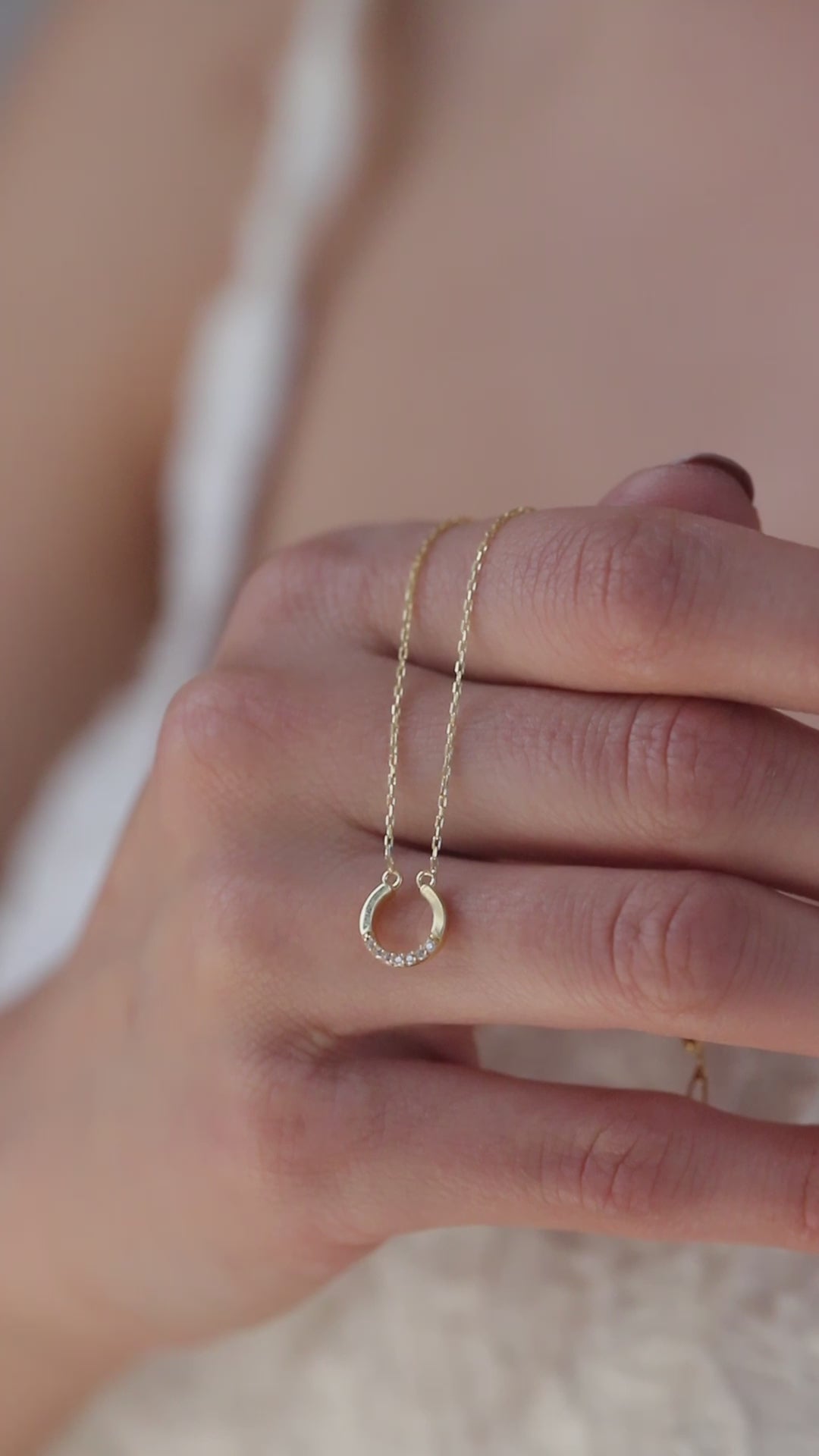 14K Gold Horseshoe Necklace, Lab Diamond Lucky Horseshoe Pendant, Good Luck Charm, Gift for Her