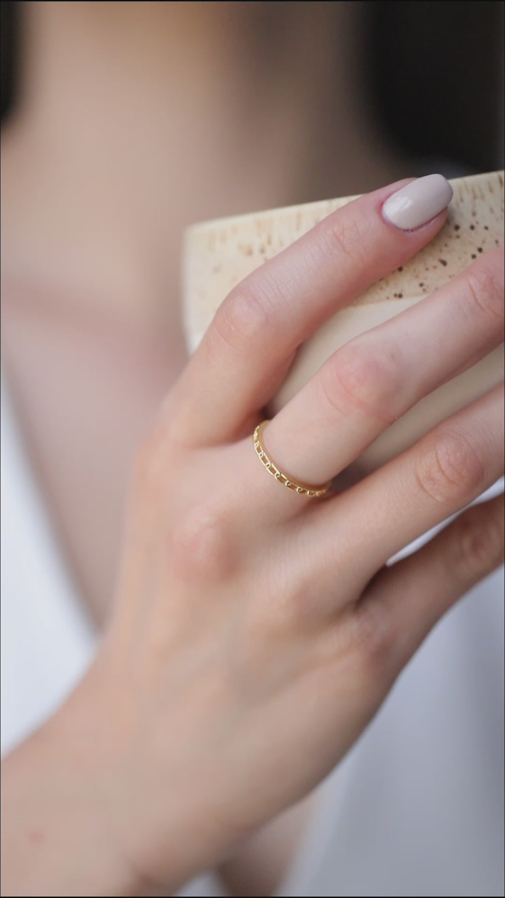 14K Gold Chain Link Ring, Paperclip Chain Stacking Ring, Minimalist Band, Everyday Gold Ring, Gift for Her