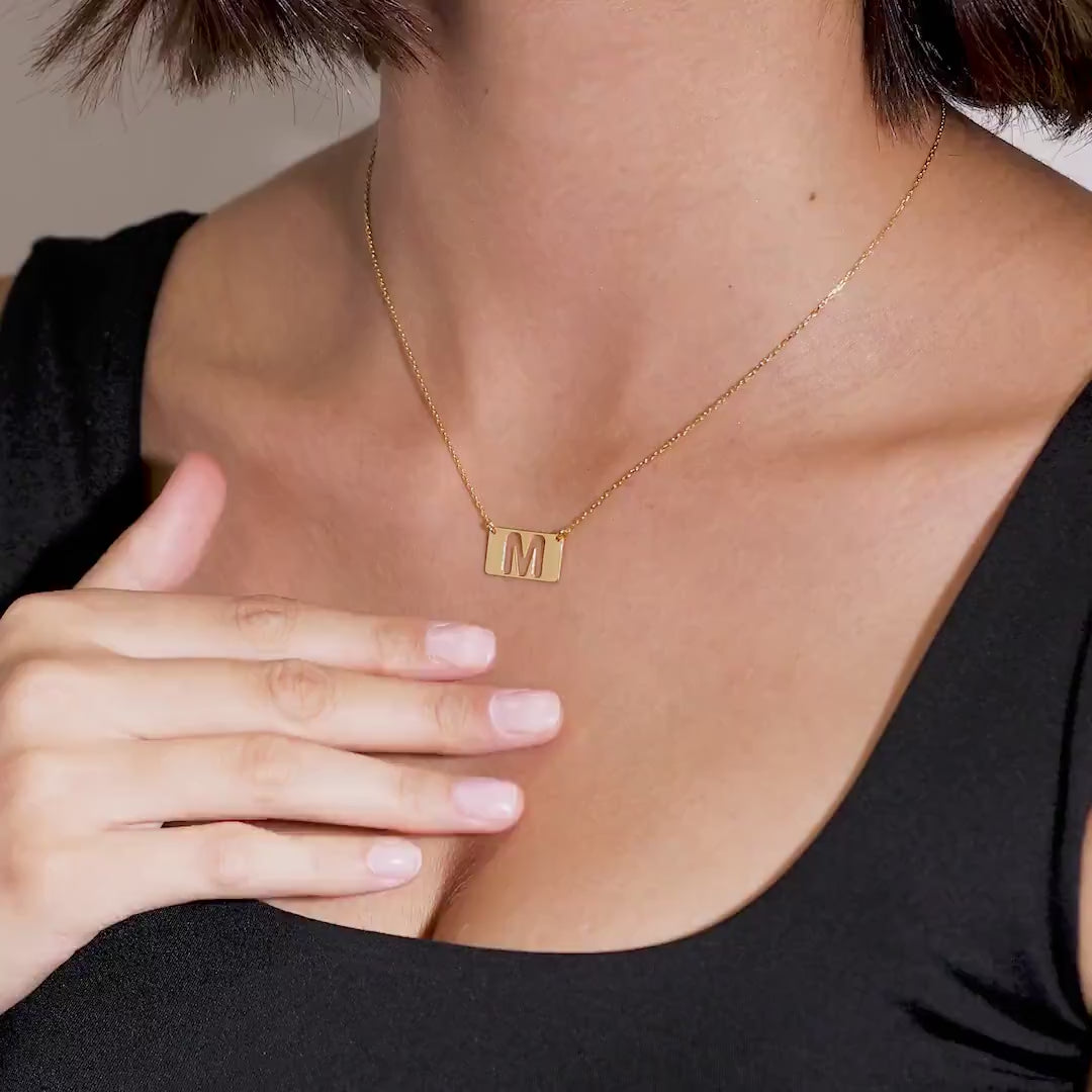 18K Vermeil Initial Bar Necklace | Personalized Letter Pendant