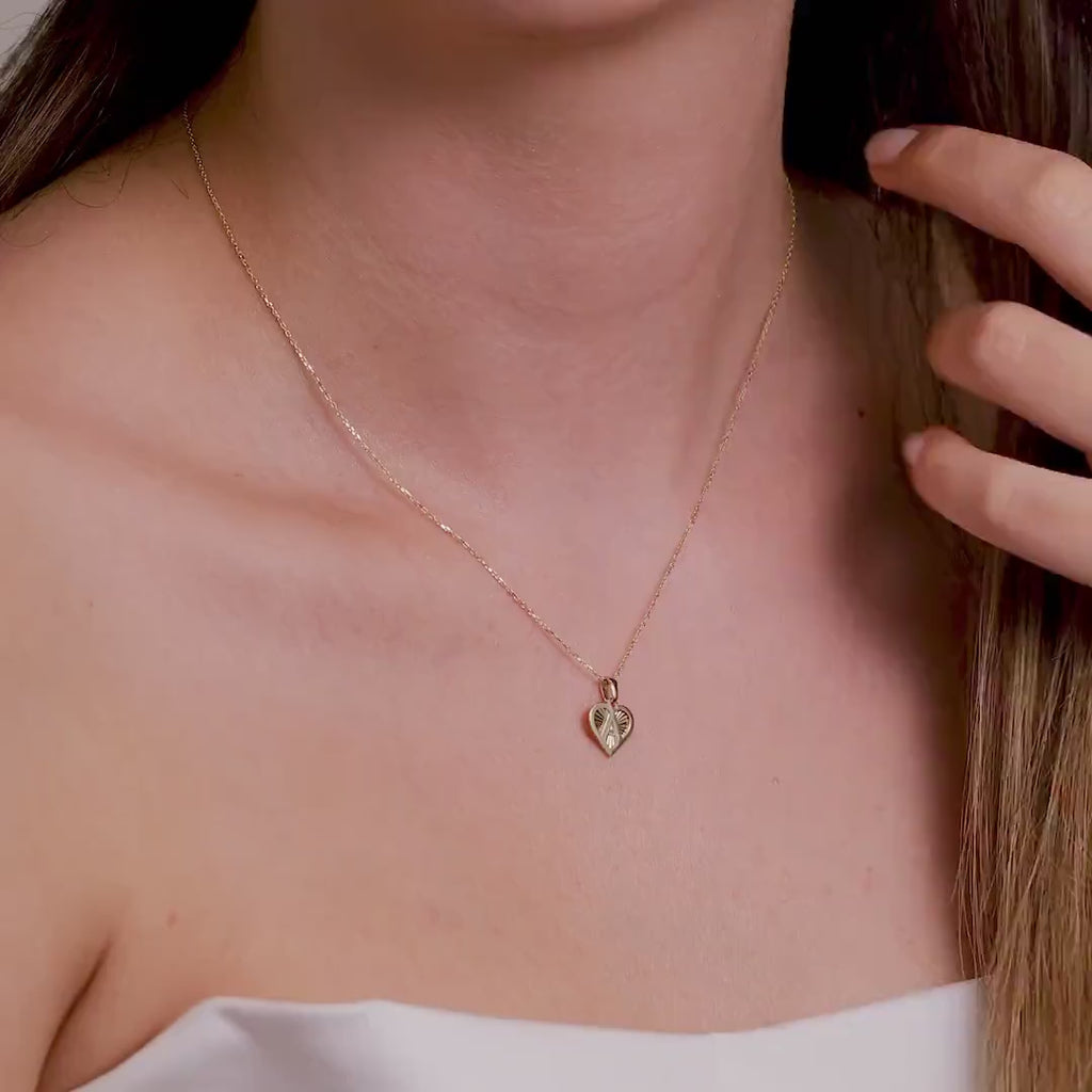 14K Gold Initial Heart Necklace, Diamond Cut Letter A-Z Pendant, Personalized Heart Charm, Custom Gift for Her