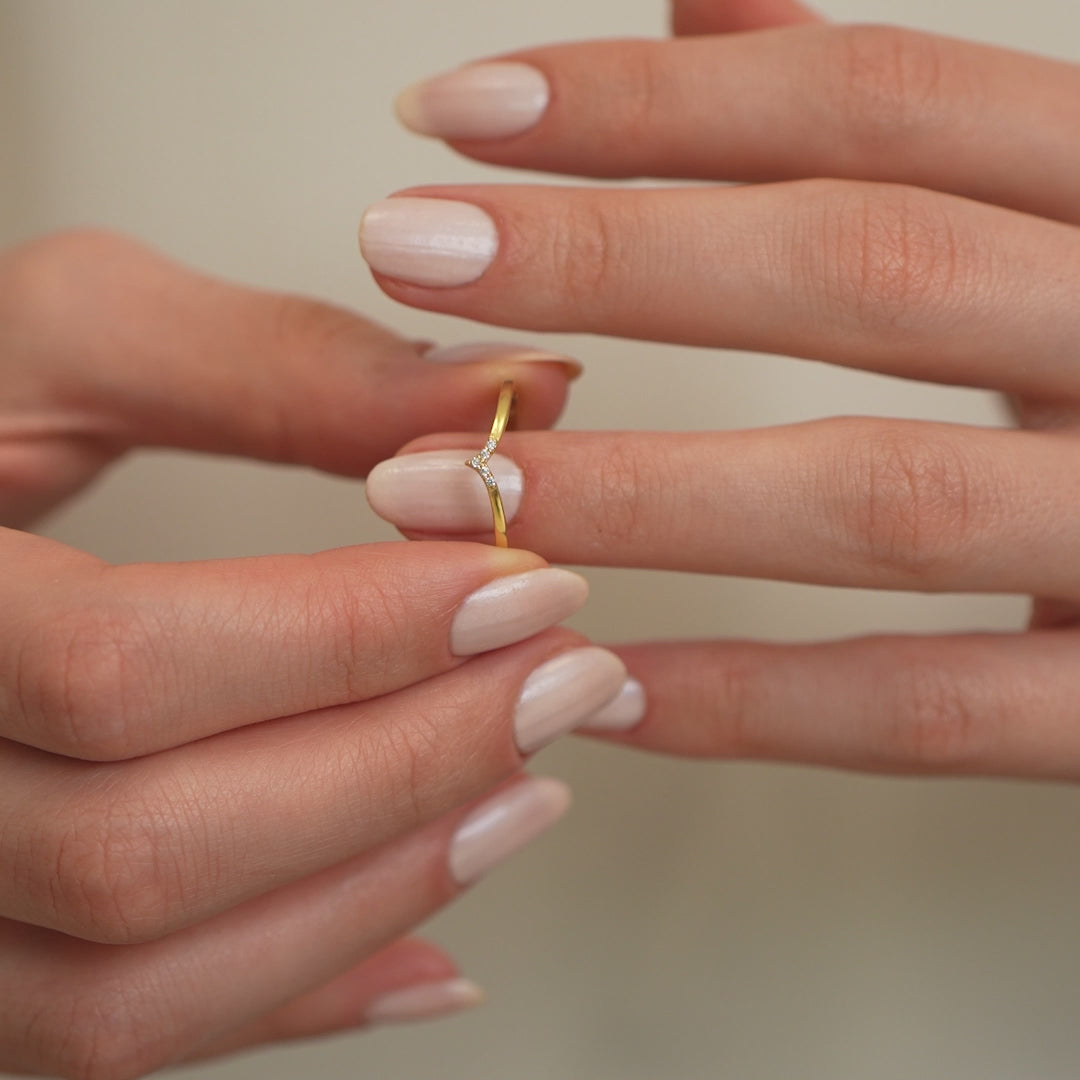 14K Gold Chevron Lab Diamond Ring, Wishbone Stacking Ring, Pave V Shape Ring, Delicate Pointed Ring, Gift for Her