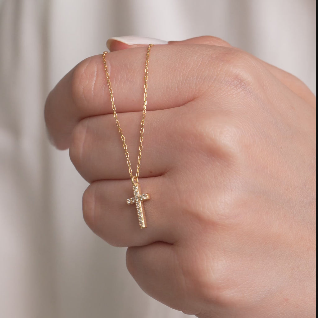 14K Gold Bezel Set Cross Necklace, Bold Lab Diamond Cross Pendant, Statement Faith Jewelry Gift