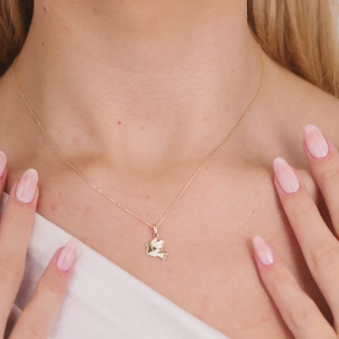 14K Gold Dove Necklace, Diamond Cut Peace Dove Pendant, Symbolic Bird Charm, Dainty Faith Jewelry, Gift for Her
