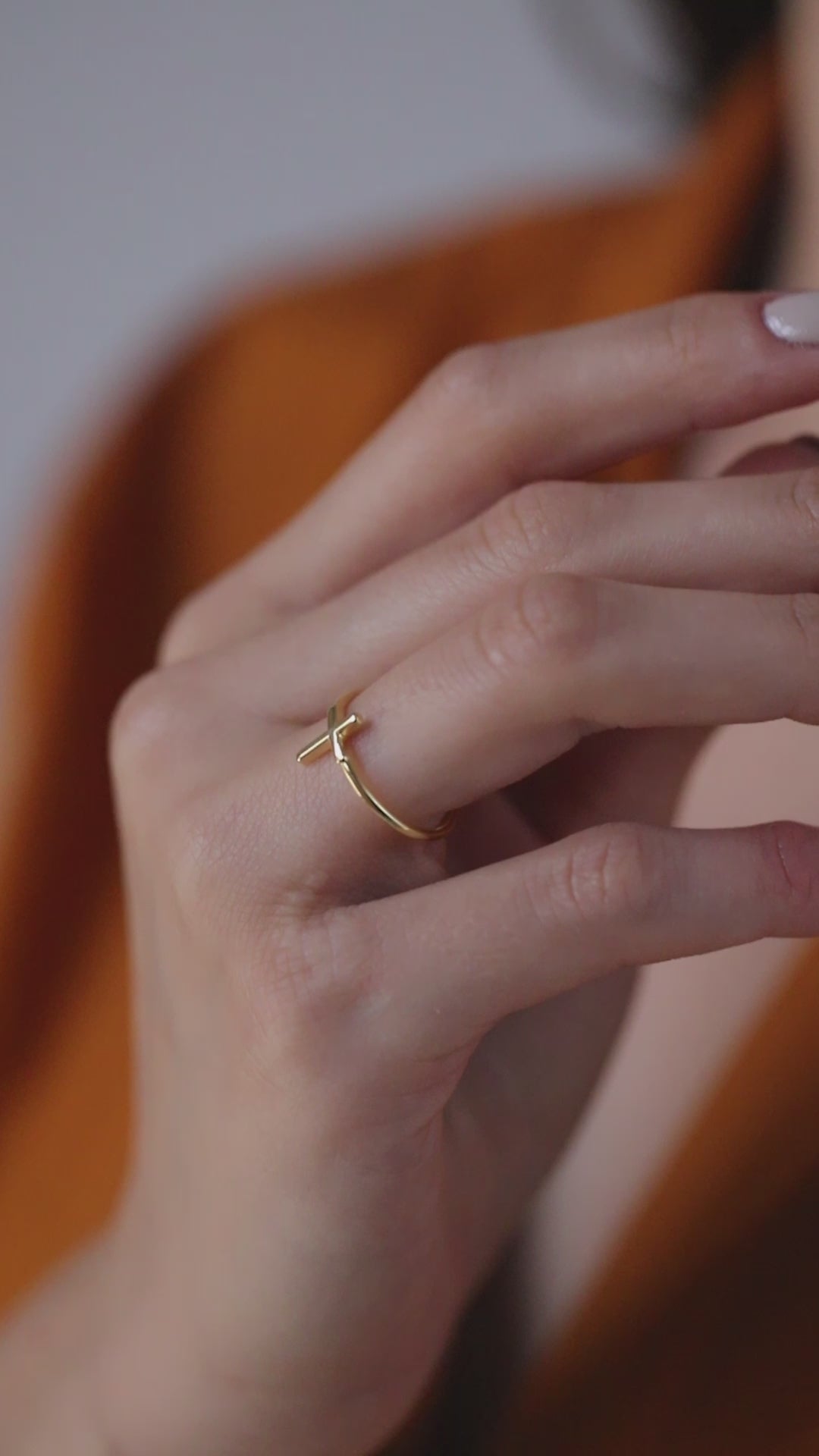 14K Solid Gold Sideways Cross Ring, Plain Faith Band, Minimalist Christian Ring, Dainty Stacking Ring, Gift for Her