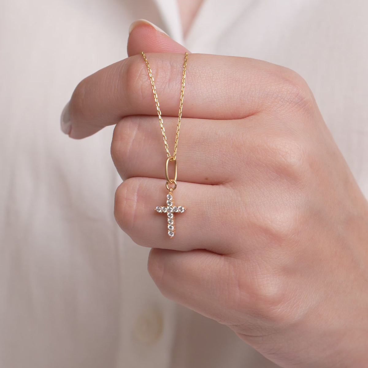 14K Gold Lab Diamond Cross Charm, Prong Set Sparkling Cross Pendant, Bold Faith Jewelry, Statement Christian Charm, Gift for Her