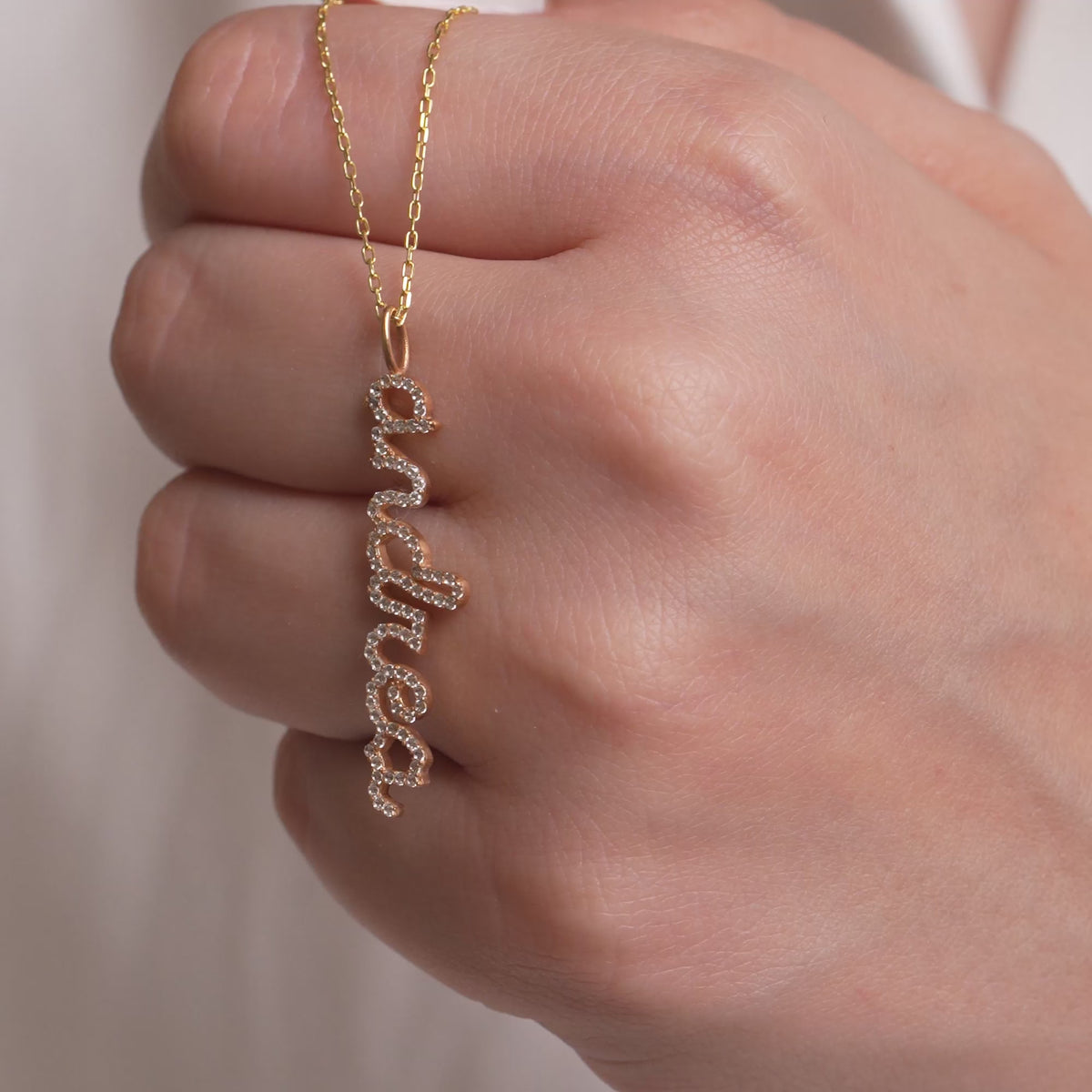 Personalized Script Letter Necklace - 10K 14K Solid Gold Lab Diamond Name Charm