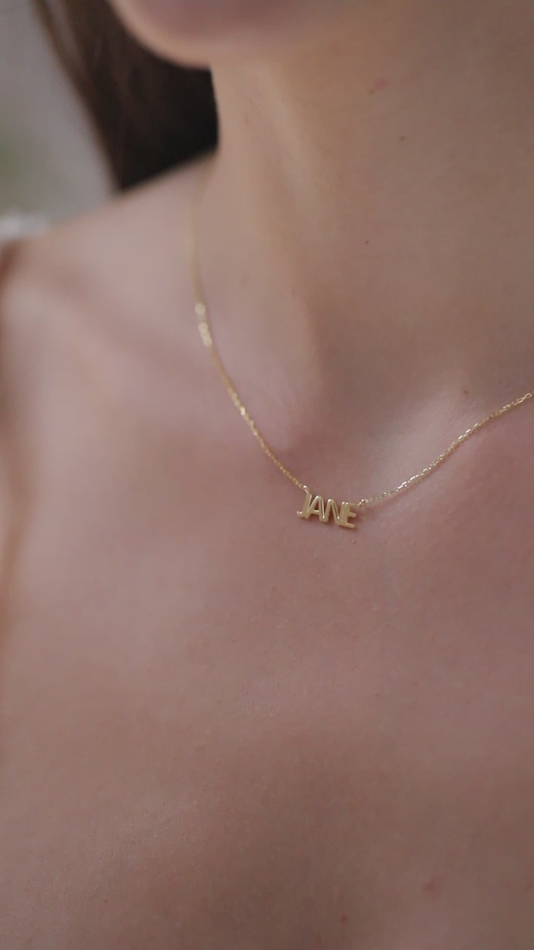 14K Gold Custom Name Necklace, Solid Block Letter Nameplate, Personalized Bold Name Charm, Gift for Her