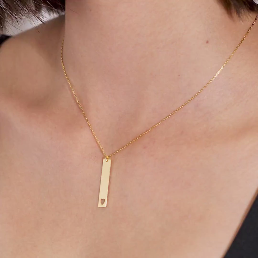 18K Gold Vermeil Bar Necklace | Heart Cutout Pendant