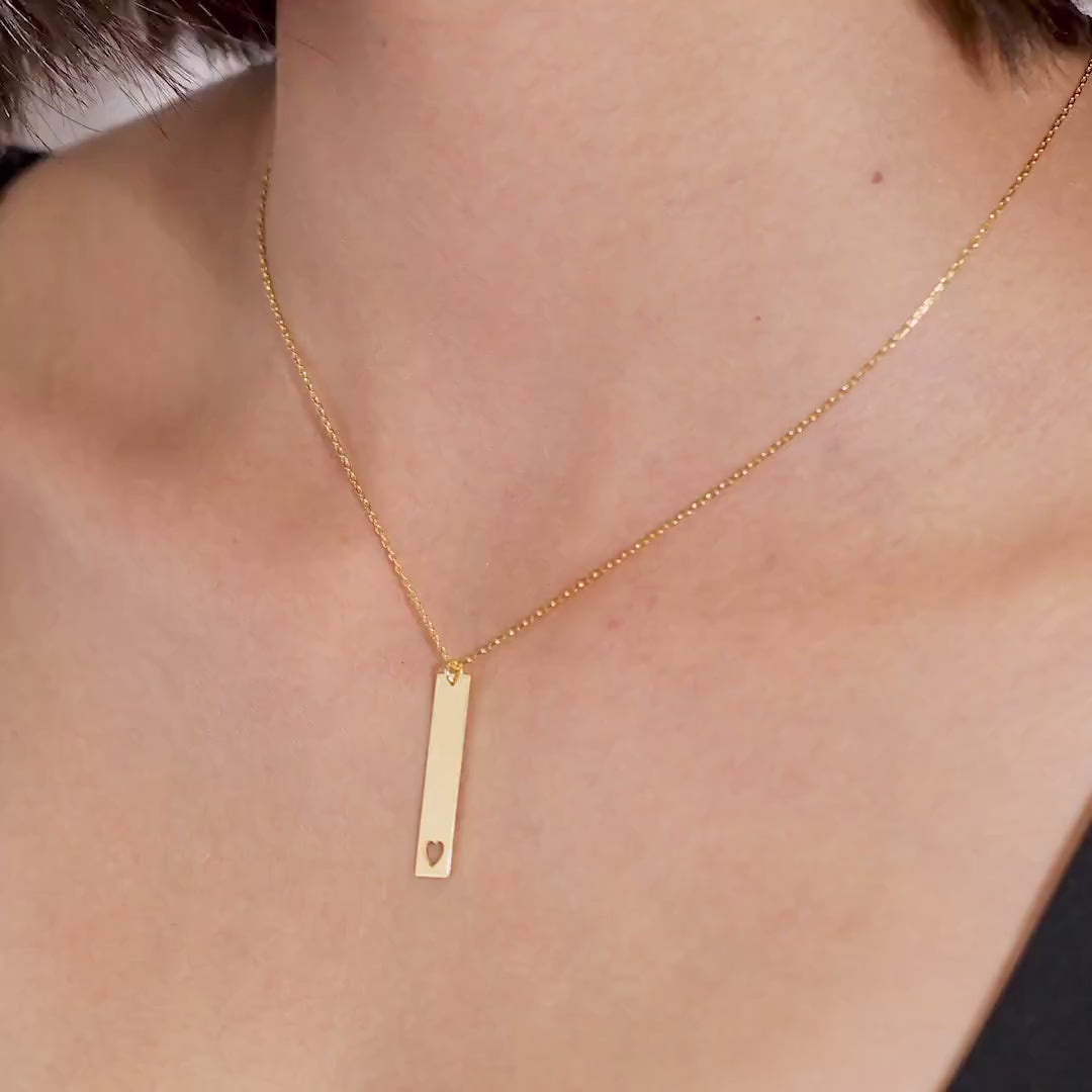 18K Gold Vermeil Bar Necklace | Heart Cutout Pendant