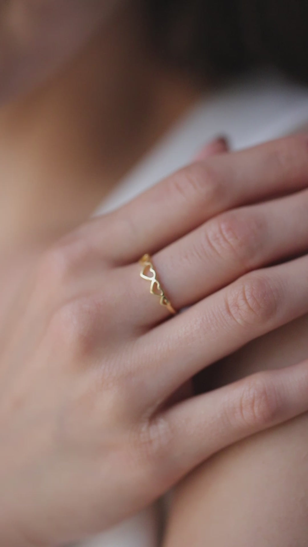 14K Gold Open Heart Ring, Heart Eternity Band, Romantic Stacking Ring, Dainty Love Ring, Gift for Her