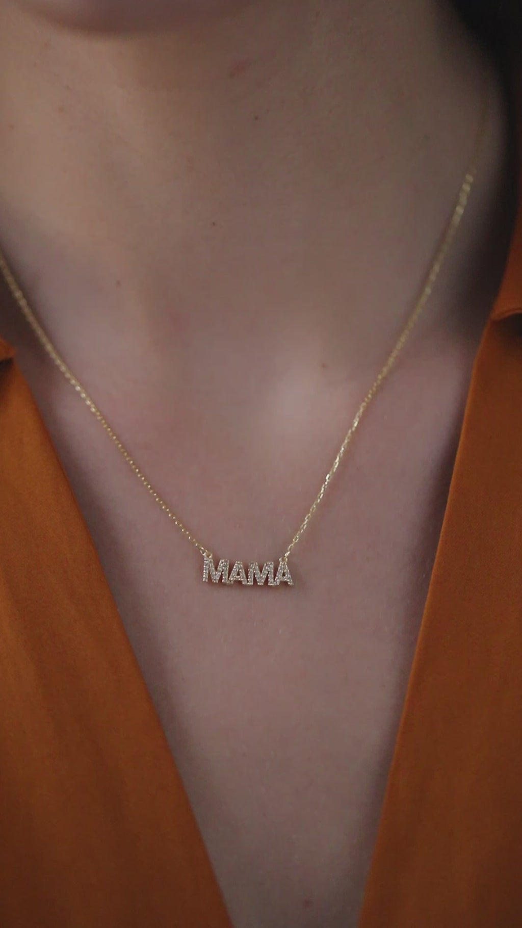 14K Gold Pave Mama Necklace, Lab Diamond Block Letter Nameplate, Sparkling Mama Charm, Mother's Day Gift for Her