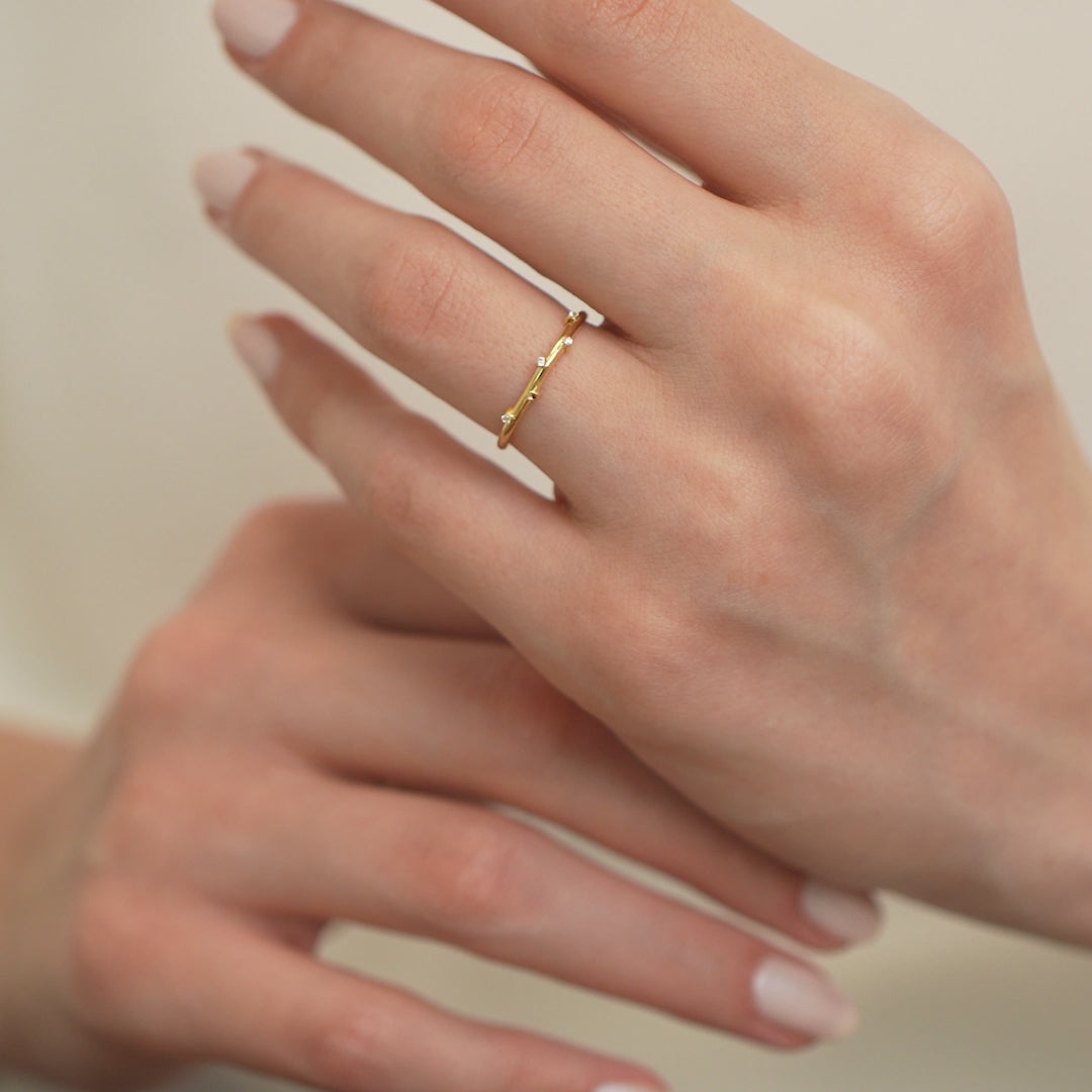 14K Gold Star Dust Ring, Scattered Lab Diamond Band, Celestial Stacking Ring, Minimalist Sparkle Ring, Gift for Her