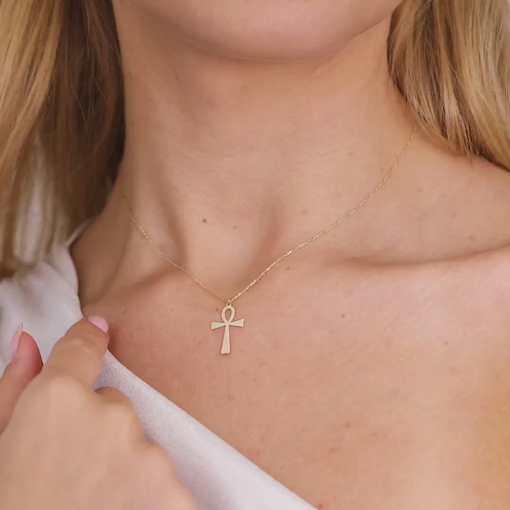 14K Gold Ankh Necklace, Egyptian Key of Life Pendant, Minimalist Ankh Cross Charm, Symbolic Jewelry, Gift for Her