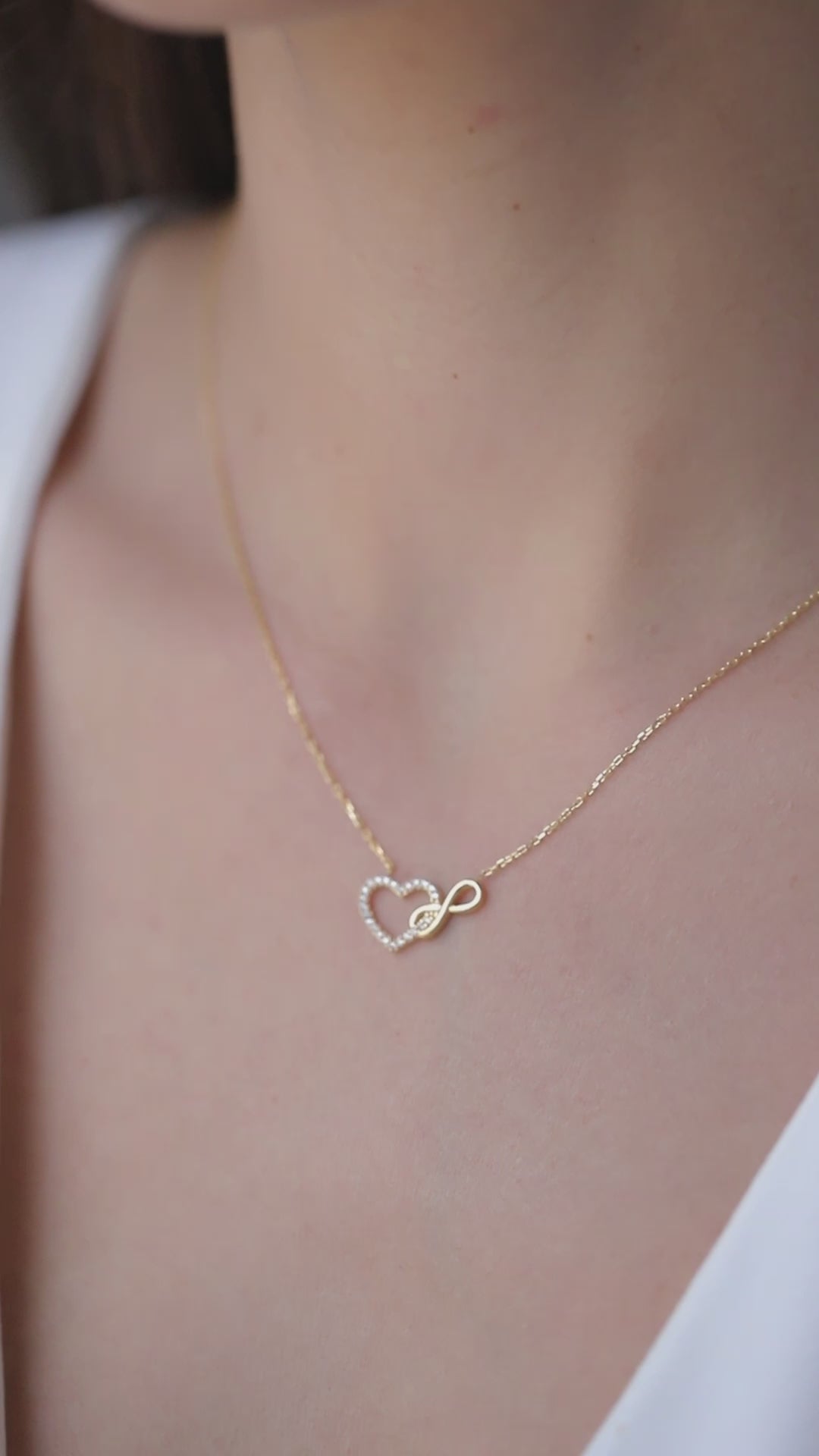 14K Gold Lab Diamond Infinity Heart Necklace, Pave Heart Infinity Pendant, Eternal Love Charm, Gift for Her