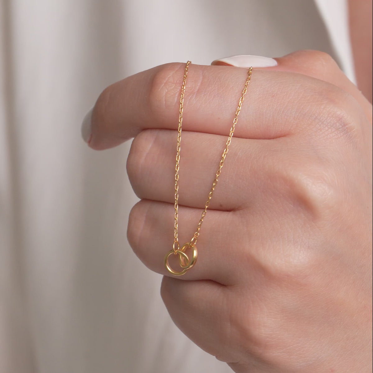 14K Solid Gold Interlocking Circle Necklace, Double Ring Pendant, Minimalist Linked Circles, Gift for Her
