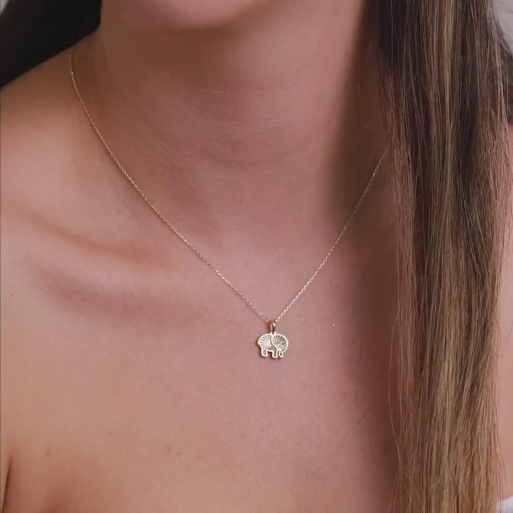 14K Gold Elephant Necklace, Diamond Cut Lucky Elephant Pendant, Good Fortune Charm, Symbolic Jewelry, Gift for Her