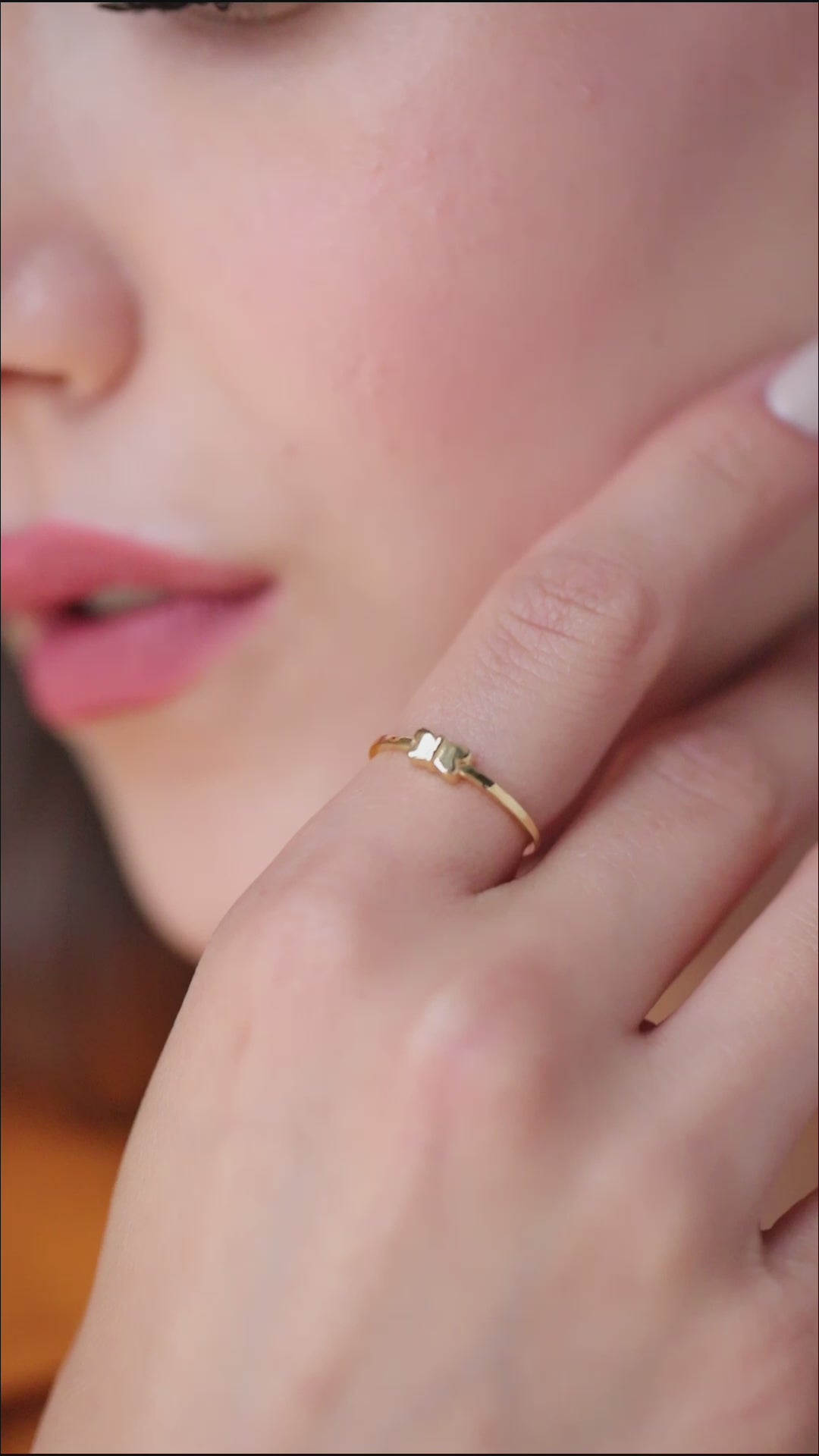 14K Gold Butterfly Ring, Minimalist Solid Band, Dainty Everyday Ring, Simple Stacking Ring, Gift for Her