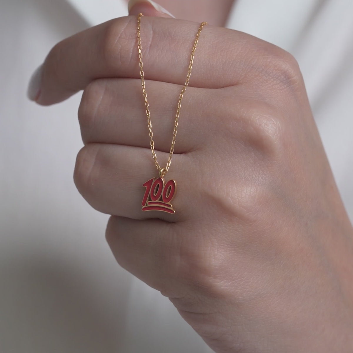14K Gold 100 Emoji Necklace, Red Enamel Pendant, Trendy Hip Hop Jewelry, Fun Gift for Her Teen