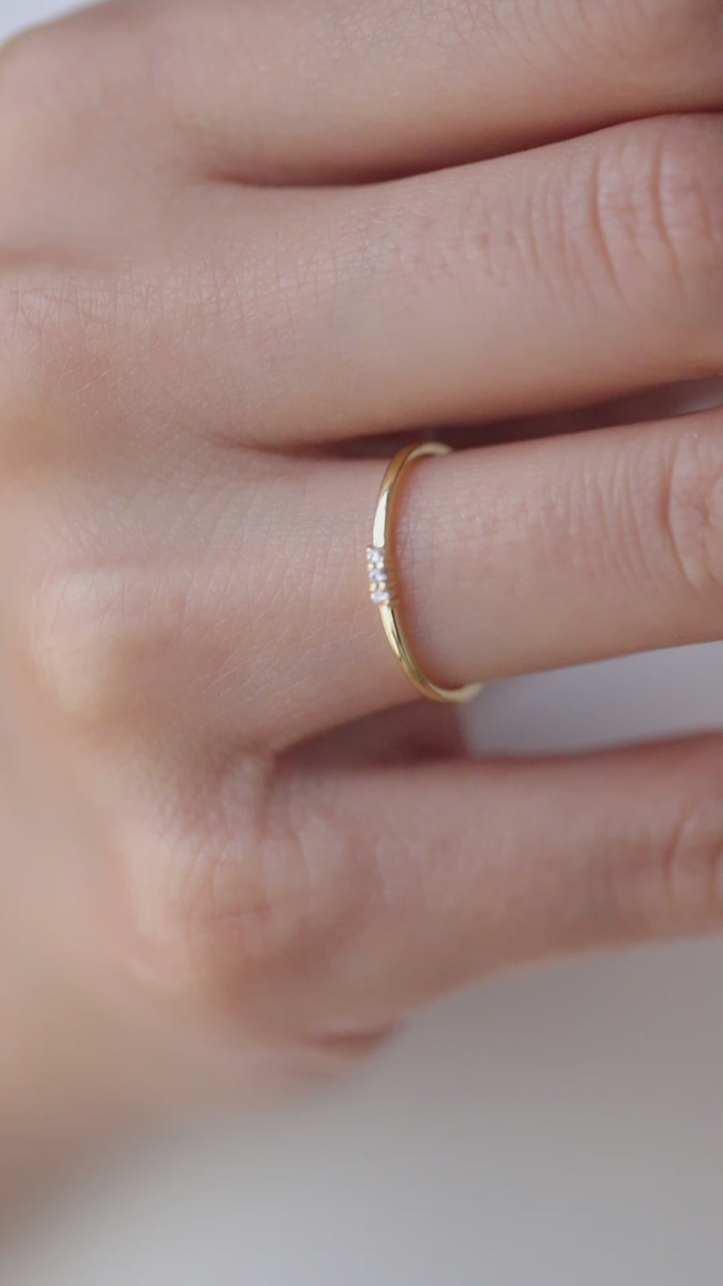 14K Gold Three Stone Ring, Dainty Lab Diamond Stacking Ring, Minimalist Thin Band, Delicate Everyday Ring, Gift for Her