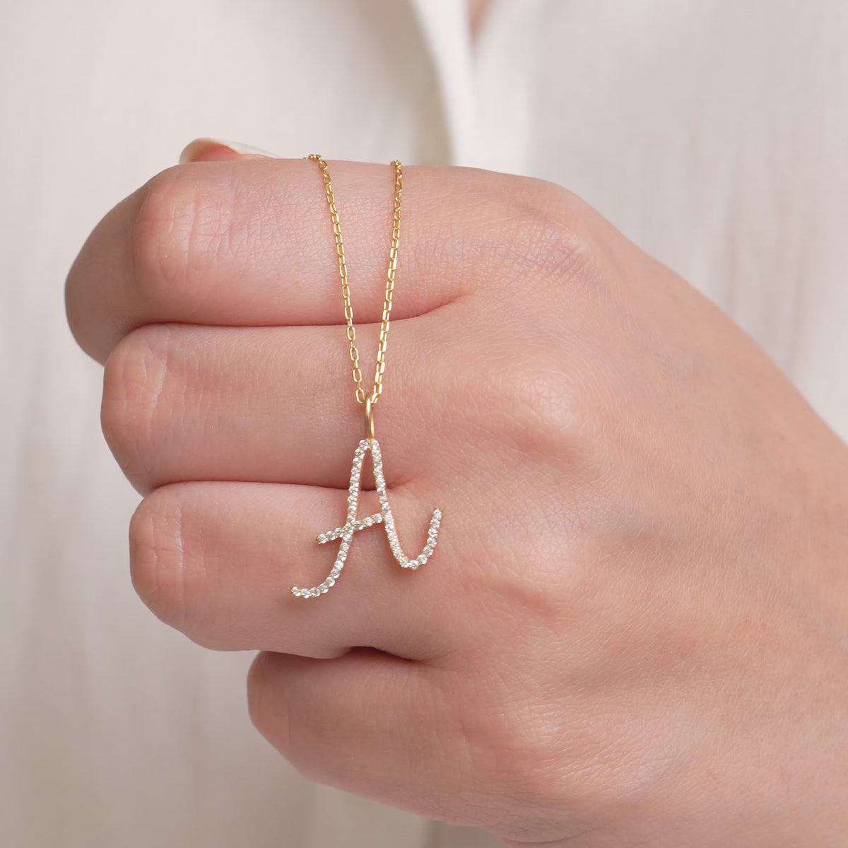 14K Gold Cursive Letter Charm, Pave Lab Diamond Script Initial Pendant, Personalized Alphabet Charm A-Z, Elegant Letter Jewelry