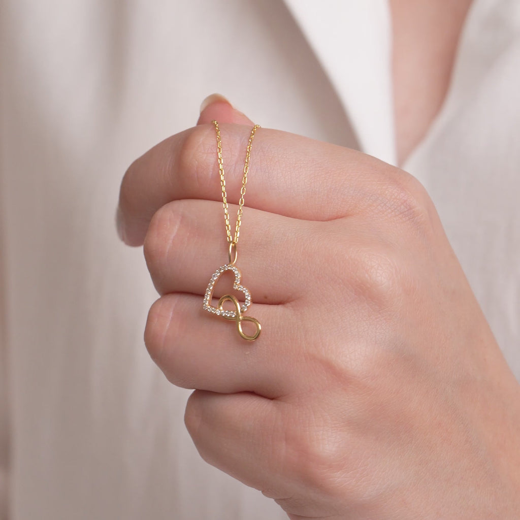14K Gold Heart Infinity Charm, Pave Lab Diamond Love Pendant, Eternal Love Symbol Charm, Romantic Layering Jewelry, Gift for Her