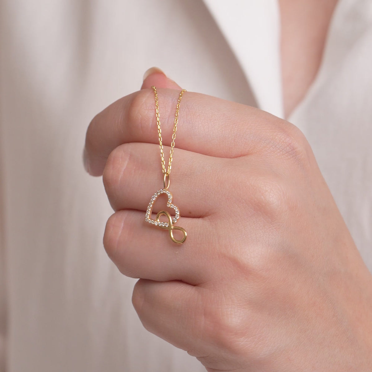 14K Gold Heart Infinity Charm, Pave Lab Diamond Love Pendant, Eternal Love Symbol Charm, Romantic Layering Jewelry, Gift for Her
