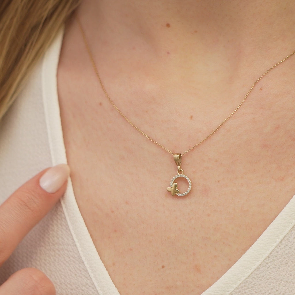 14K Gold Lab Diamond Circle Butterfly Necklace, Open Ring with Butterfly Pendant, Sparkling Charm, Gift for Her