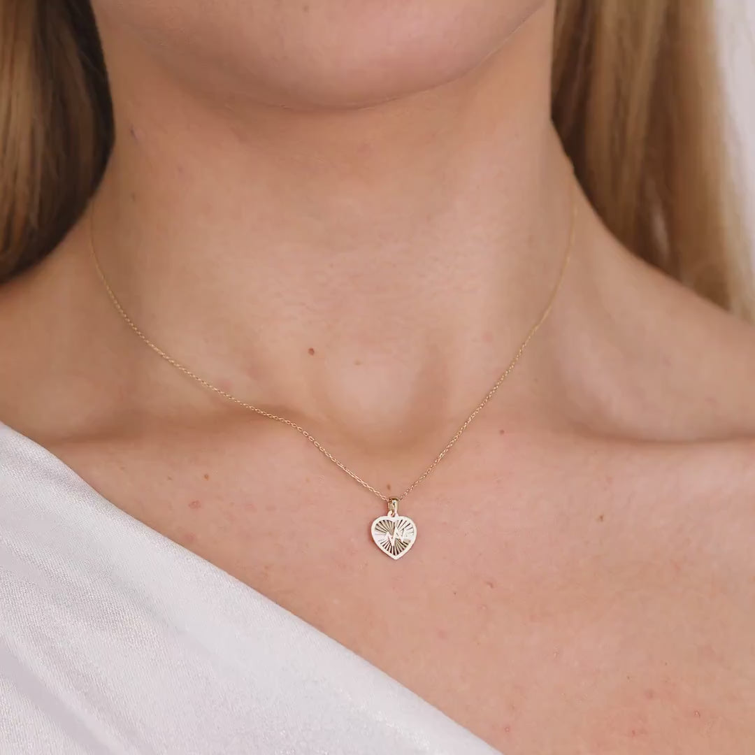 14K Gold Heartbeat Necklace, Diamond Cut Heart Pulse Pendant, Pulse Line Charm, Meaningful Gift for Her