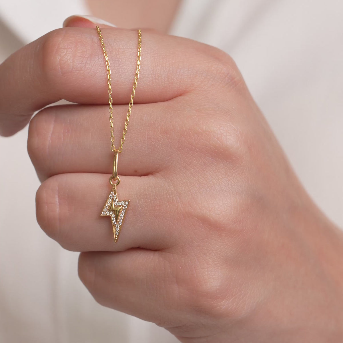 14K Gold Lightning Bolt Charm, Pave Lab Diamond Bolt Pendant, Trendy Statement Charm, Bold Symbolic Jewelry, Gift for Her
