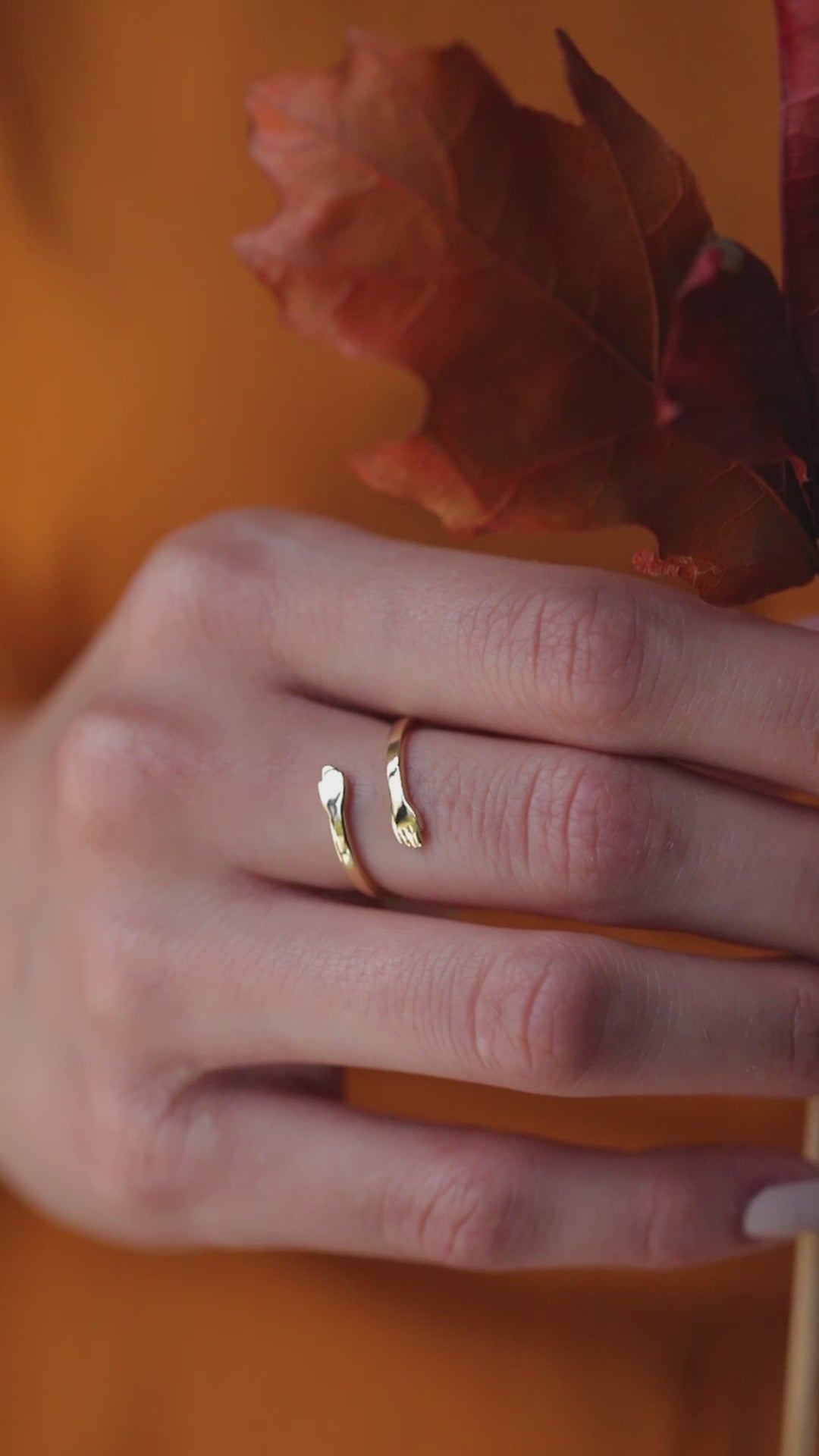 14K Gold Hug Ring, Self Love Hands Wrap Ring, Embrace Open Ring, Sculptural Statement Ring, Gift for Her