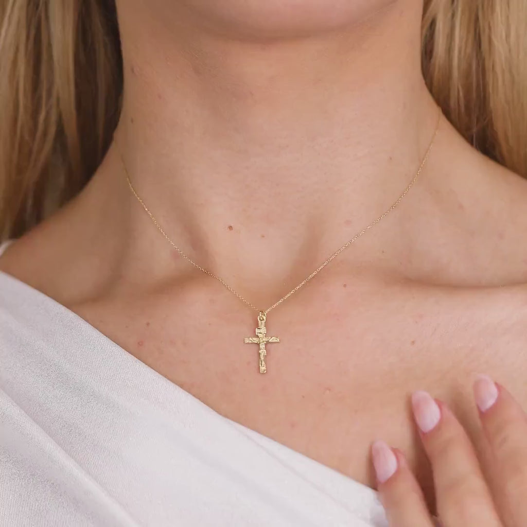14K Gold Crucifix Necklace, INRI Jesus Cross Pendant, Traditional Catholic Charm, Faith Gift for Her