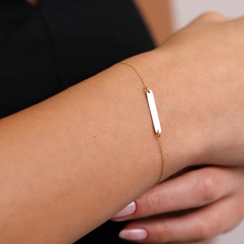 14K Gold Engravable Bar Bracelet, Custom Name Plate Chain Bracelet, Personalized Minimalist Bracelet, Gift for Her